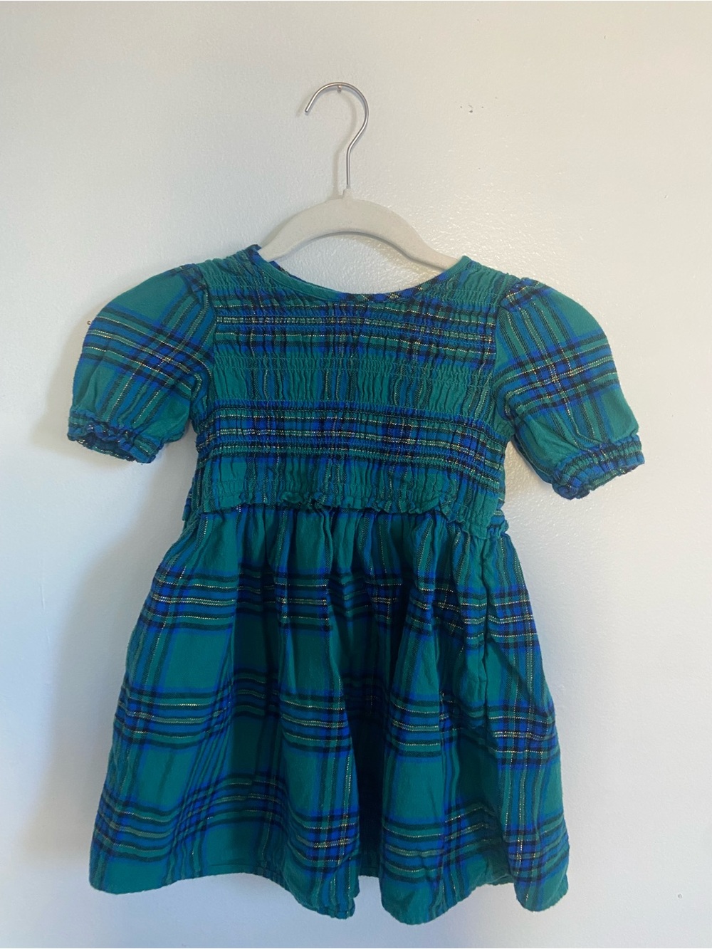 Cat & Jack Teal and Blue Plaid Smocked Dress
